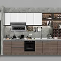 Modern Kitchen Interior With Hanging Kitchenware White Cabinets Gray Countertop And Appliances 3d model