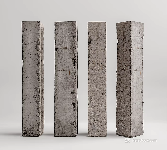 Four Concrete Columns With Textured Surface In Industrial Style Design 3d model