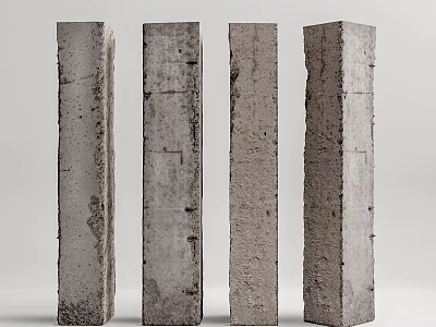 Four Concrete Columns With Textured Surface In Industrial Style Design 3d model