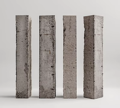 Four Concrete Columns With Textured Surface In Industrial Style Design 3d model