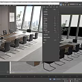 Modern Office Conference Table With Black Chairs Laptop And City View Through Large Windows