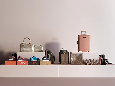 Fashionable Various Styles Of Shoes Displayed With Bags And Luggage 3d model Fashionable Various Styles Of Shoes Displayed With Bags And Luggage 3d model