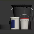 Household Storage Buckets Including Metal Drum And Plastic Containers With Red White Black Lids