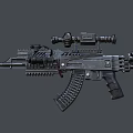 Tactical Assault Rifle With Metallic Finish Scope Magazine Handguard And Accessories