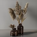 Brown Glass Vases With Dried Pampas Grass And Decorative Elements In Neutral Gray Interior