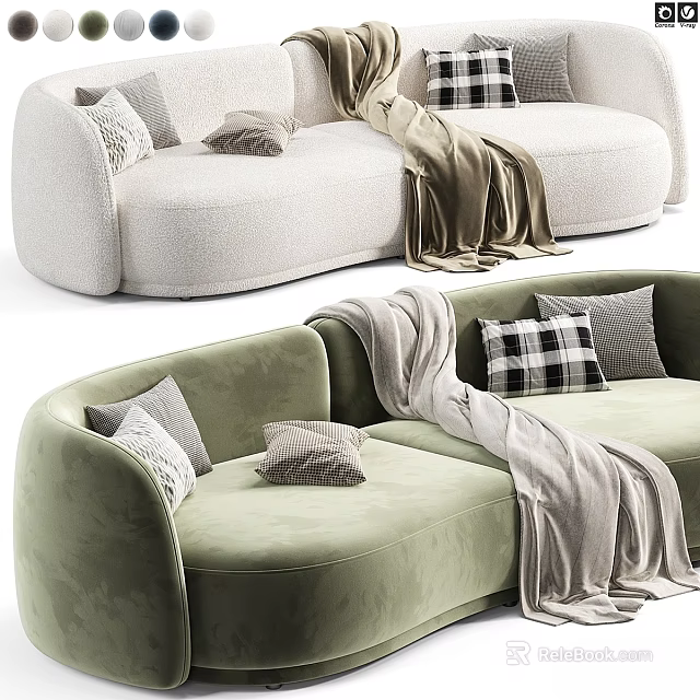 White and Green Double Sofa With Plush Pillows And Cozy Throw Blanket 3d model 