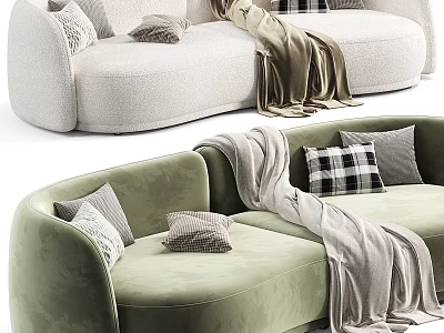 White and Green Double Sofa With Plush Pillows And Cozy Throw Blanket 3d model