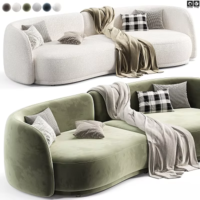 White and Green Double Sofa With Plush Pillows And Cozy Throw Blanket 3d model
