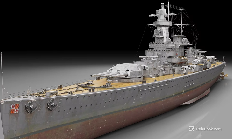 Detailed Warship Model With Main Turrets Upper Deck And Superstructure 3d model 