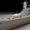 Detailed Warship Model With Main Turrets Upper Deck And Superstructure