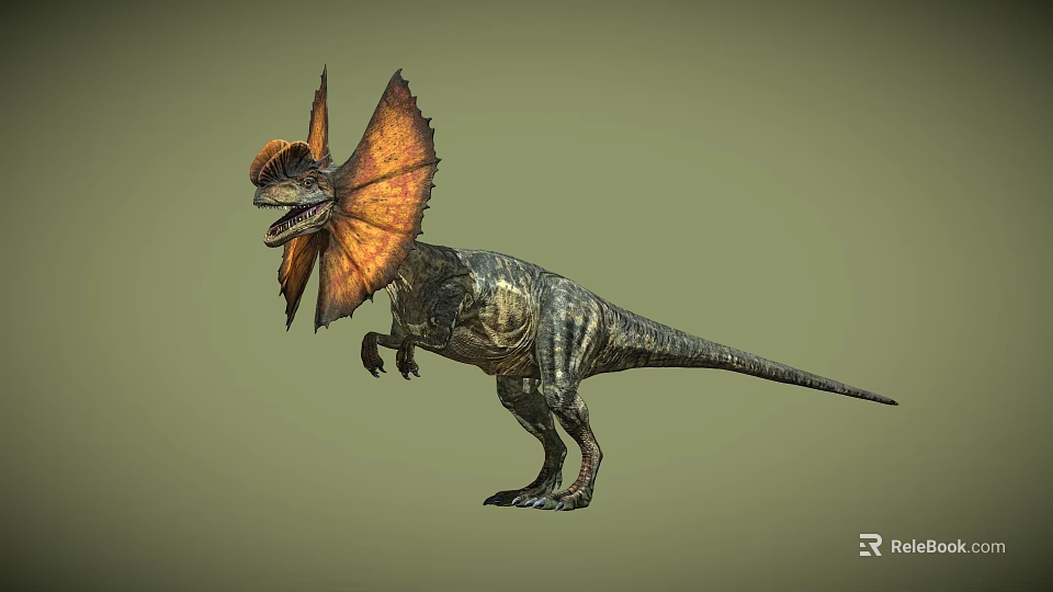 Realistic Dinosaur With Large Orange Frill And Open Mouth Standing Pose 3d model 