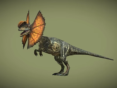 Realistic Dinosaur With Large Orange Frill And Open Mouth Standing Pose 3d model