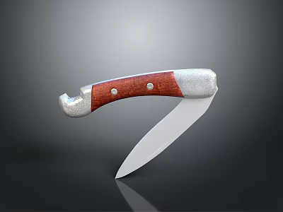 Folding Knife with Wooden Handle Rivets and Sharp Metal Blade as Tactical Weapon 3d model