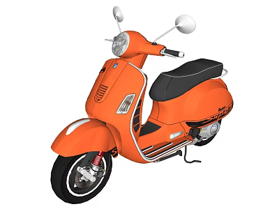 Orange Vintage Scooter With Black Seat And White Rearview Mirrors Classic Design 3d model
