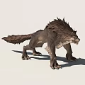 Ferocious Mythical Wolf with Fluffy Fur Muscular Body Sharp Claws Open Mouth on White Background