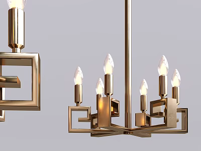 Modern Geometric Brass Chandelier With Candle Style Bulbs And Decorative Frame 3d model