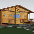 Ecological Public Restroom Wooden Cabin Style With Green Grass And Trees Around