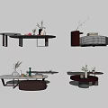Modern Coffee Table Designs With Green Plants Vases Books And Decorative Elements 3d model
