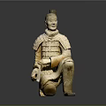 Detailed Ancient Terracotta Warrior Sculpture Kneeling Soldier With Armor And Hairstyle
