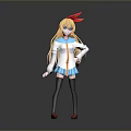Cute Game Anime Character With Blonde Hair Red Bow And Blue White Uniform