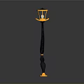 Architectural Street Lamp Design With Black Pole Yellow Base And Orange Lampshade Decorative Spherical Details