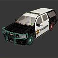 White And Black Sheriff SUV With Emergency Lights And Badge Logo