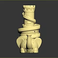 Yellow Spiral Castle Sculpture With Elephant Head Tower Steps And Glossy Surface