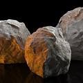 Three Natural Stone Decorative Pieces with Wood Accent and Rough Surface Texture