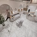 Elegant Modern Clothing Store Interior With Ceiling Lighting Marble Floor Green Plant And Seating