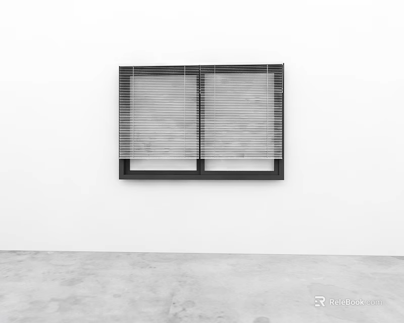 Modern Window Blinds With White Slats And Black Frame On White Wall 3d model 