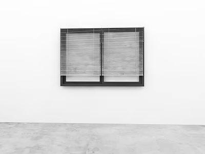 Modern Window Blinds With White Slats And Black Frame On White Wall 3d model