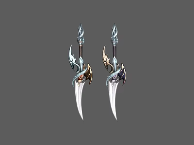 Ornate Daggers Featuring Intricate Designs Sharp Blades And Blue Gold Hilt Dragon Motifs 3d model