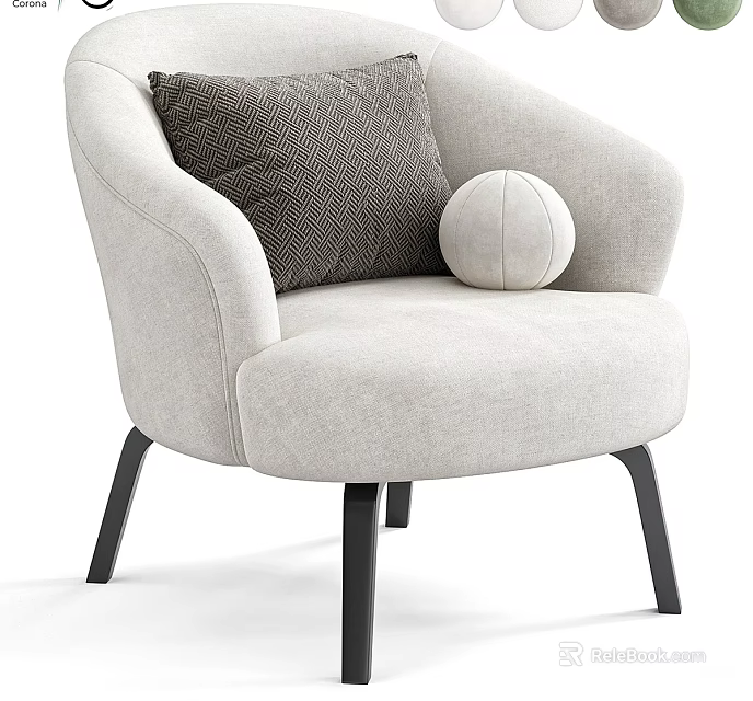 Light Gray Single Sofa With Dark Gray Cushion Round Pillow And Black Legs 3d model 