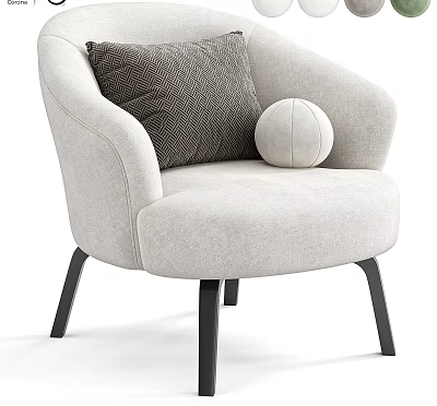 Light Gray Single Sofa With Dark Gray Cushion Round Pillow And Black Legs 3d model