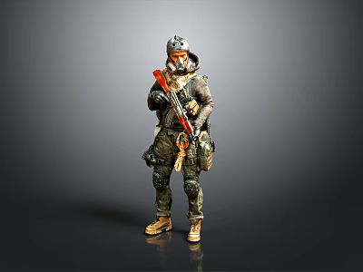 Creature Warrior Character In Tactical Combat Gear Holding Rifle And Helmet 3d model