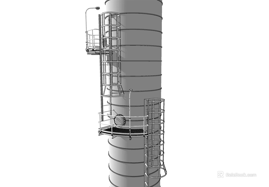 Industrial Vertical Storage Tank Structure With External Ladder And Metal Access Platform 3d model 