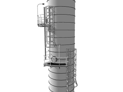 Industrial Vertical Storage Tank Structure With External Ladder And Metal Access Platform 3d model