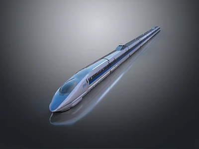 Modern High Speed Train With Aerodynamic Design And Sleek Blue White Reflective Body 3d model