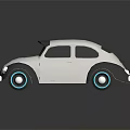 Shiny Silver Vintage Style Car With Yellow Headlights And Blue Rimmed Tires