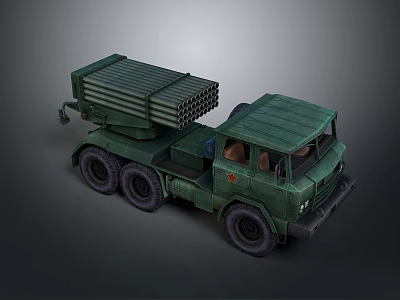 Green Military Truck With Multiple Rocket Launcher And Six Wheels Design 3d model