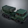 Green Military Truck With Multiple Rocket Launcher And Six Wheels Design
