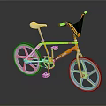 Stylish Yellow Bicycle With Pink Wheels White Seat And Black Yellow Handlebars