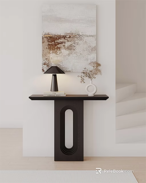 Stylish Modern Entryway Interior With Console Table Lamp Artwork And Vase Decor 3d model