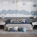 Kids Room Interior Design with Cloud Moon Star Wall Bedside Tables and Pendant Lights