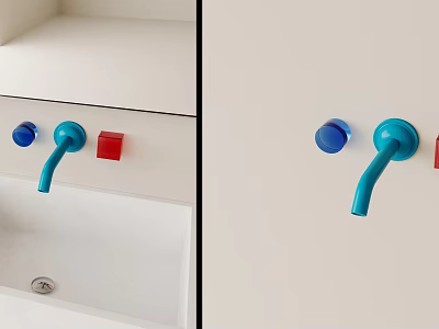Blue Bathroom Faucet With Red And Blue Controls On White Countertop 3d model Blue Bathroom Faucet With Red And Blue Controls On White Countertop 3d model