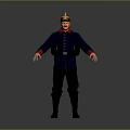 Blue Military Uniformed Figure With Golden Decorated Hat Red Cuffs Backpack Against Gray Background