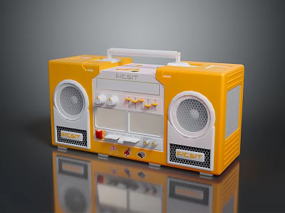 Yellow PILENT Retro Computer Boombox Speaker With Dual Speakers And White Handle 3d model