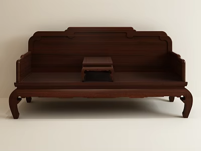 Traditional Wooden Arhat Bed With Carved Patterns And Small Tea Table For Living Room Decor 3d model