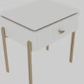 Modern White Bedside Table with Gold Metal Legs and Ribbed Drawer Design for Bedroom