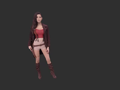 Game Movie Female Character Wearing Red Top Brown Jacket Beige Shorts Brown Boots Holding Gun 3d model